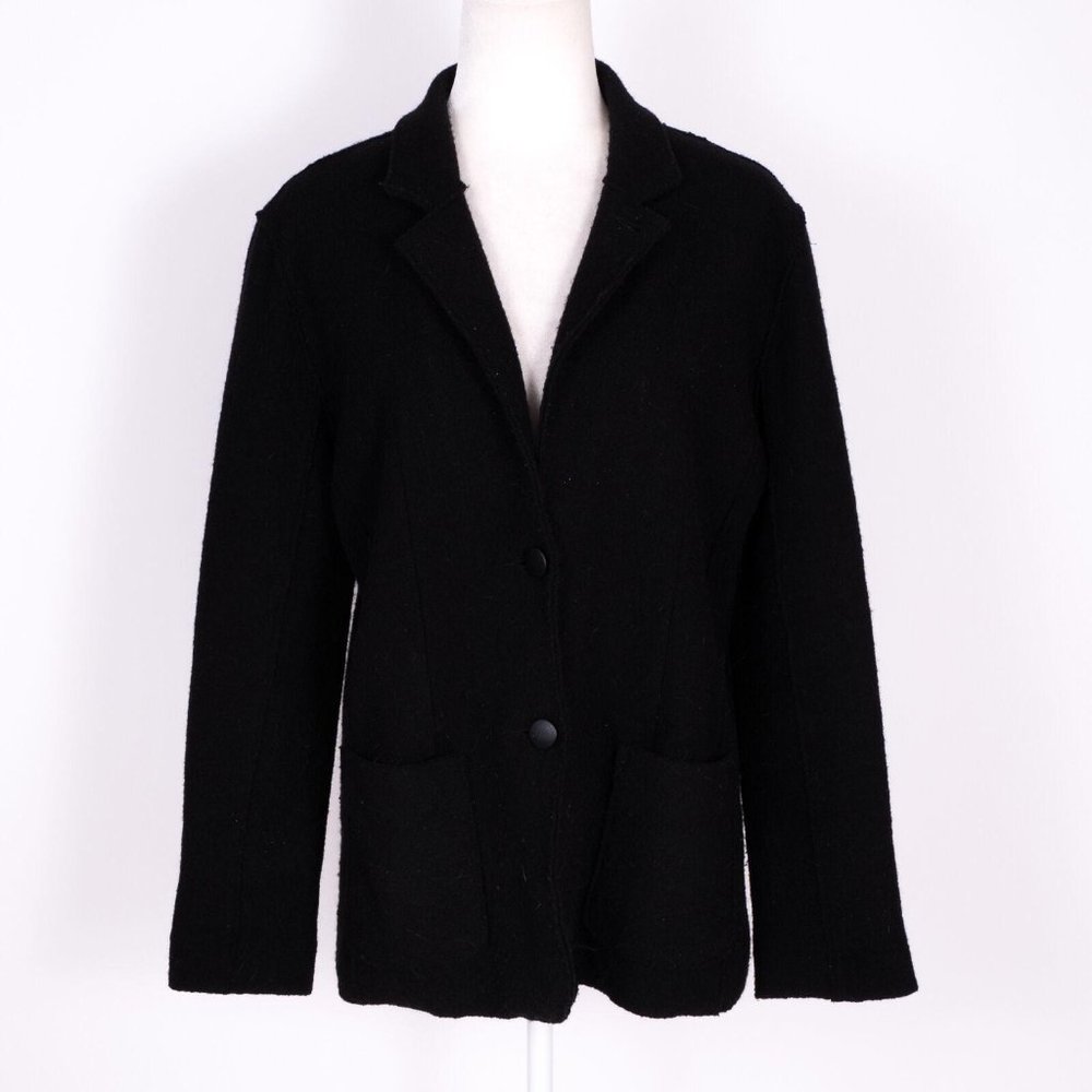 Baldwin Wool Black Button Up Collared Knit Blazer Jacket SZ XL